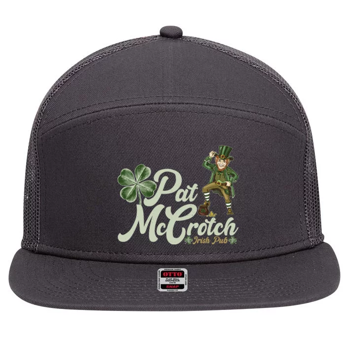 Funny St. Patrick's Day Pat McCrotch Irish Pub Leprechaun 7 Panel Mesh Trucker Snapback Hat