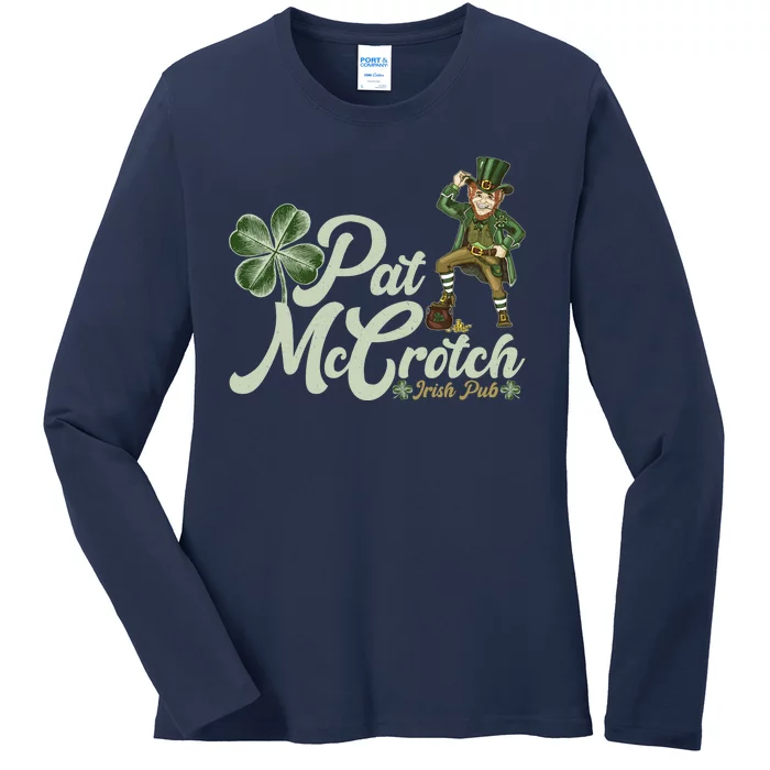 Funny St. Patrick's Day Pat McCrotch Irish Pub Leprechaun Ladies Long Sleeve Shirt