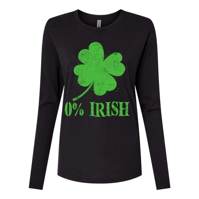 Funny St Patricks Day Zero Percent Irish Distressed Shamrock Clover Womens Cotton Relaxed Long Sleeve T-Shirt