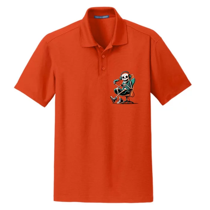 Funny Skeleton Playing Video Games Gaming Gamer Halloween Gift Dry Zone Grid Performance Polo