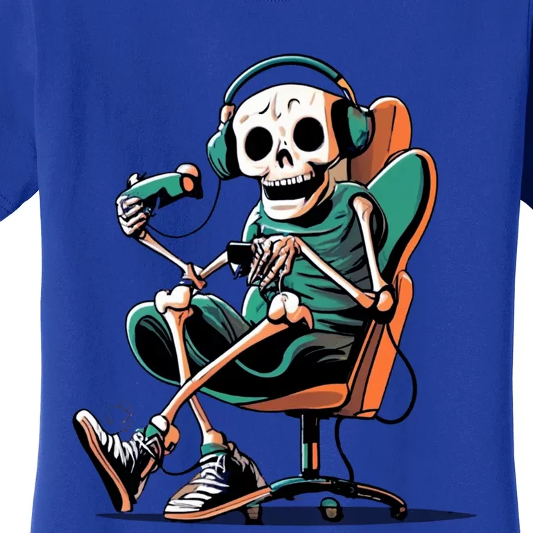 Funny Skeleton Playing Video Games Gaming Gamer Halloween Gift Women's T-Shirt