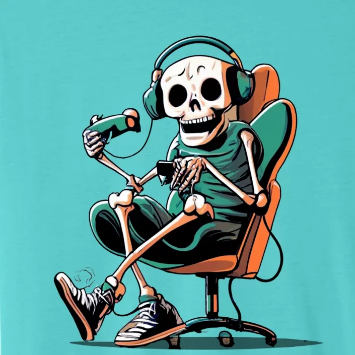 Funny Skeleton Playing Video Games Gaming Gamer Halloween Gift ChromaSoft Performance T-Shirt