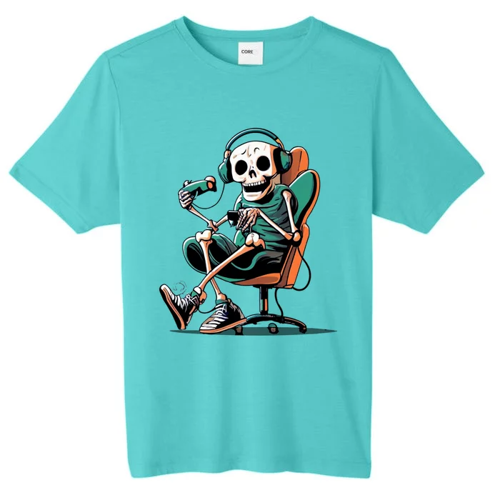 Funny Skeleton Playing Video Games Gaming Gamer Halloween Gift ChromaSoft Performance T-Shirt