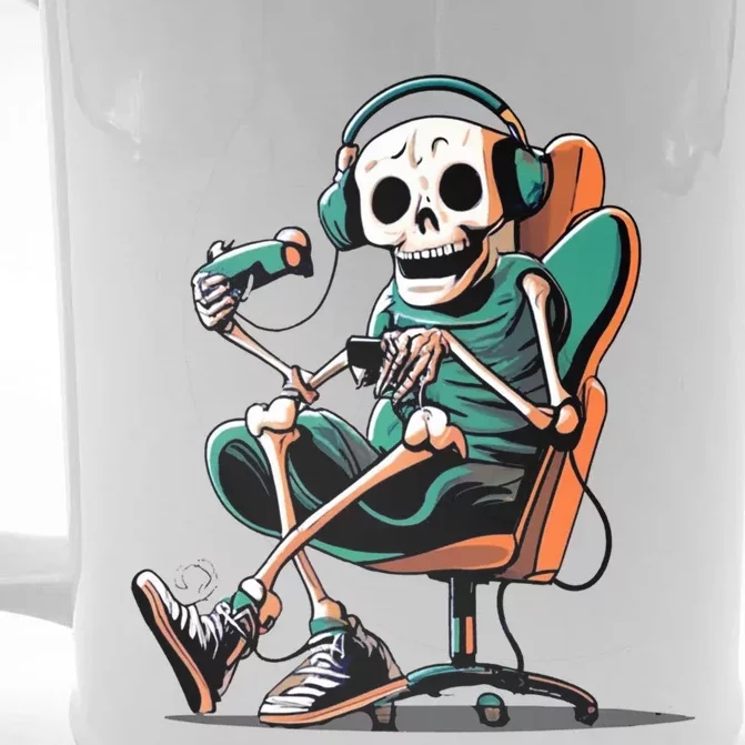 Funny Skeleton Playing Video Games Gaming Gamer Halloween Gift Front & Back Beer Stein