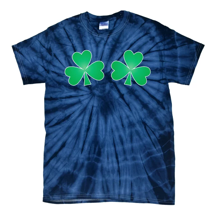 Funny Saint Patrick's Day Shamrock Clover Boobs Print Women Tie-Dye T-Shirt