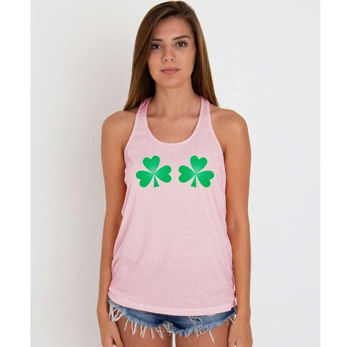 Funny Saint Patrick's Day Shamrock Clover Boobs Print Women Women's Knotted Racerback Tank