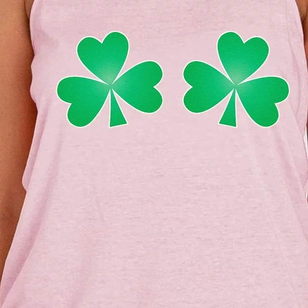 Funny Saint Patrick's Day Shamrock Clover Boobs Print Women Women's Knotted Racerback Tank