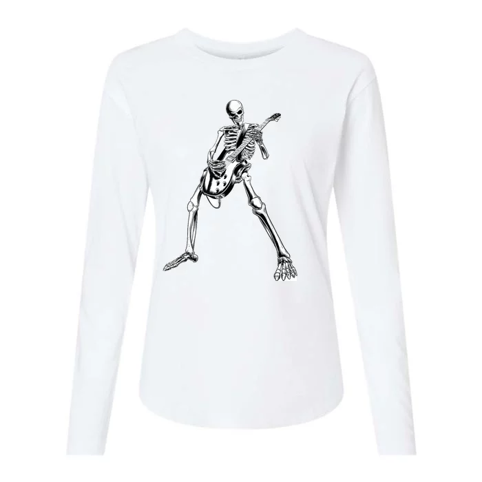 Funny Skeleton Playing Guitar Electric Acoustic Classical Womens Cotton Relaxed Long Sleeve T-Shirt