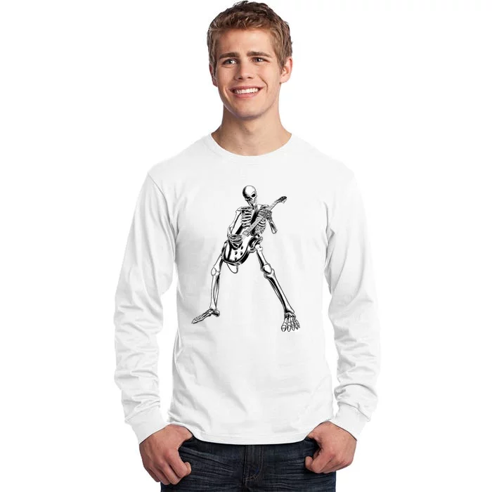 Funny Skeleton Playing Guitar Electric Acoustic Classical Tall Long Sleeve T-Shirt