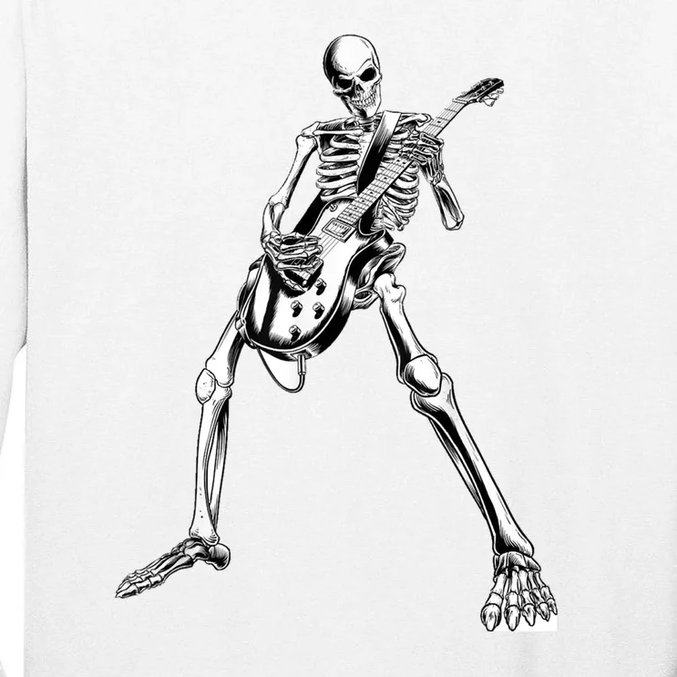 Funny Skeleton Playing Guitar Electric Acoustic Classical Tall Long Sleeve T-Shirt