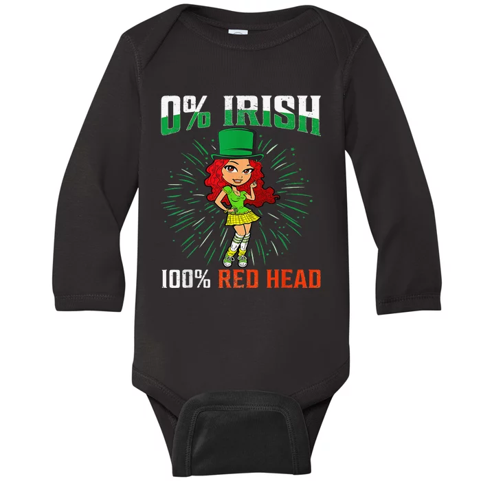 Funny St. Patrick's Day 0 Irish 100 Red Heart Baby Long Sleeve Bodysuit