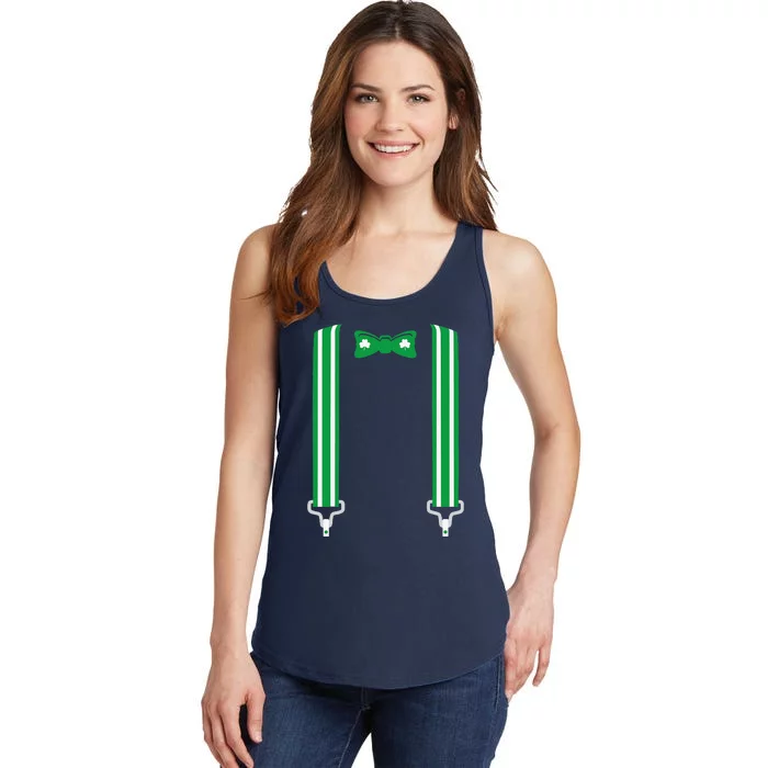 Funny Saint Patricks Day Shamrock Suspenders Ladies Essential Tank