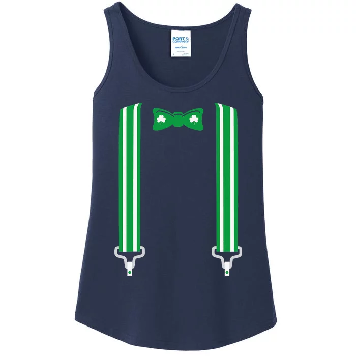 Funny Saint Patricks Day Shamrock Suspenders Ladies Essential Tank