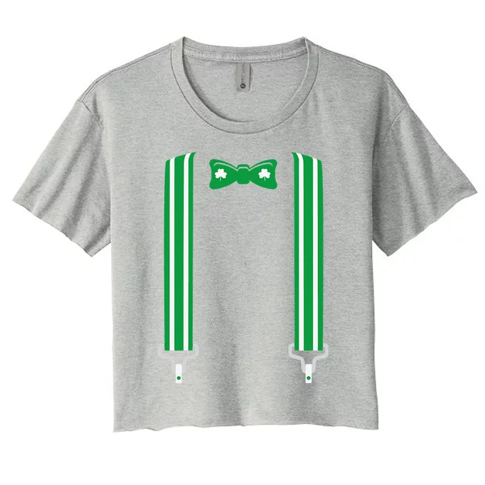 Funny Saint Patricks Day Shamrock Suspenders Women's Crop Top Tee