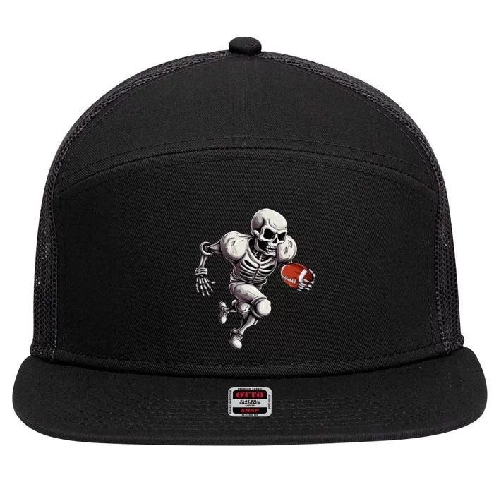 Football Skeleton Playing Football Halloween Skull Lover 7 Panel Mesh Trucker Snapback Hat