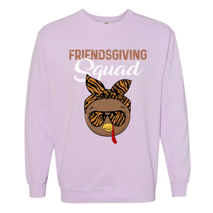 Friendsgiving Squad Party Turkey Tiger Glasses And Hair Bow Cool Gift Garment-Dyed Sweatshirt