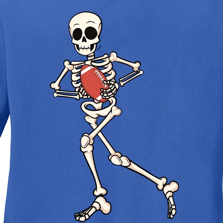 Funny Skeleton Playing Football Halloween Gift Ladies Long Sleeve Shirt