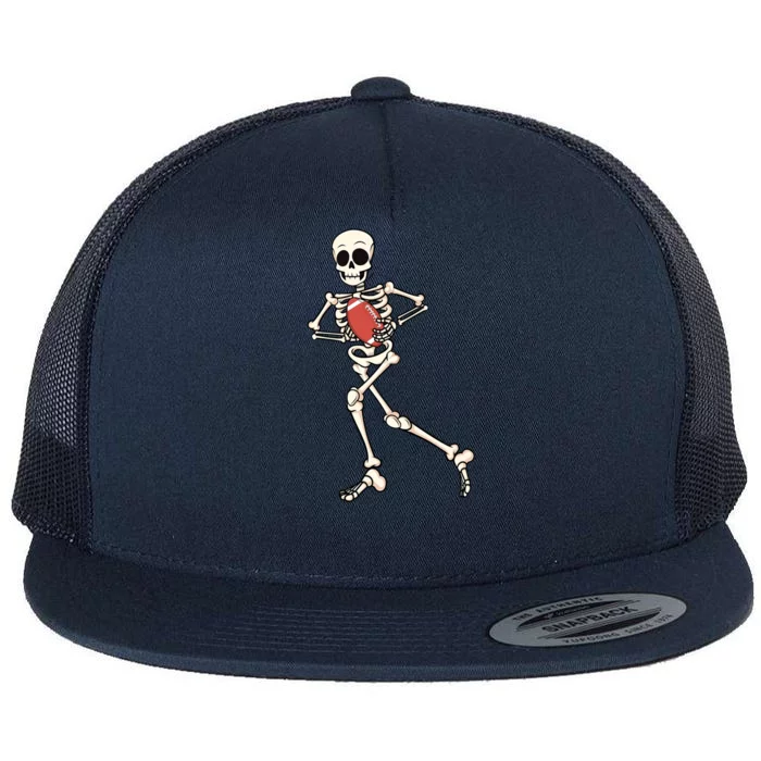 Funny Skeleton Playing Football Halloween Gift Flat Bill Trucker Hat