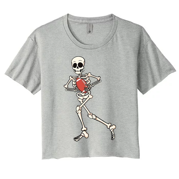 Funny Skeleton Playing Football Halloween Gift Women's Crop Top Tee