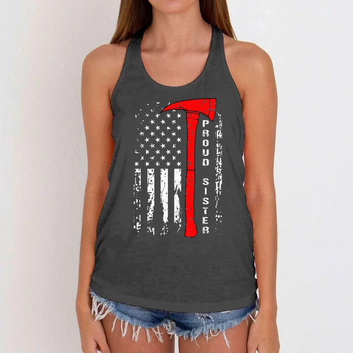 Firefighter Sister Proud Sister Of Firefighter Gift Women's Knotted Racerback Tank