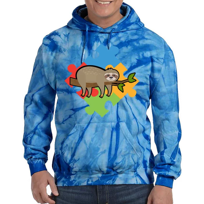 Funny Sloth Puzzle Cute Autism Awareness Day Gift Tie Dye Hoodie