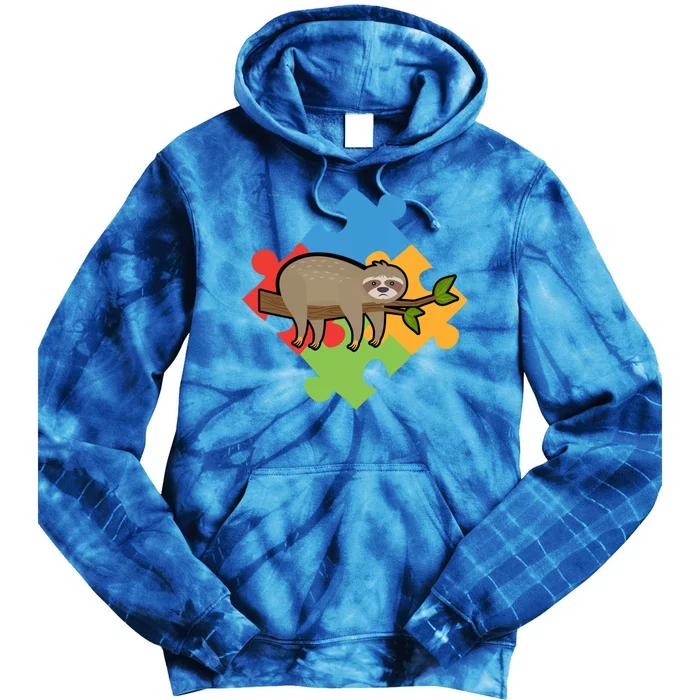 Funny Sloth Puzzle Cute Autism Awareness Day Gift Tie Dye Hoodie