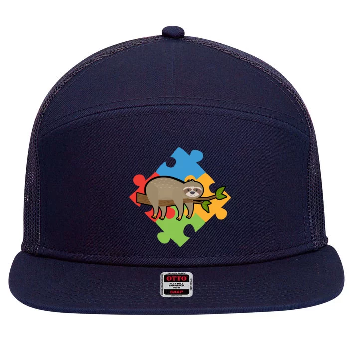 Funny Sloth Puzzle Cute Autism Awareness Day Gift 7 Panel Mesh Trucker Snapback Hat