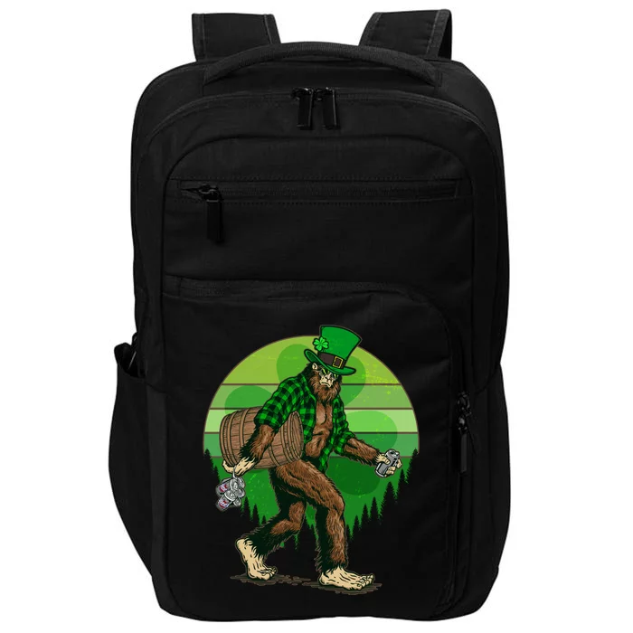 Funny St Patrick's Day Leprechaun Sasquatch With Beer Impact Tech Backpack