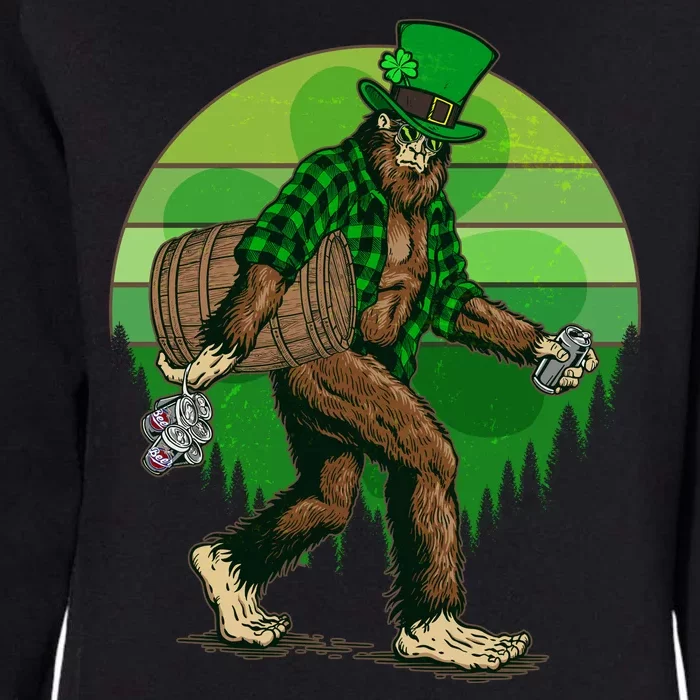 Funny St Patrick's Day Leprechaun Sasquatch With Beer Womens California Wash Sweatshirt