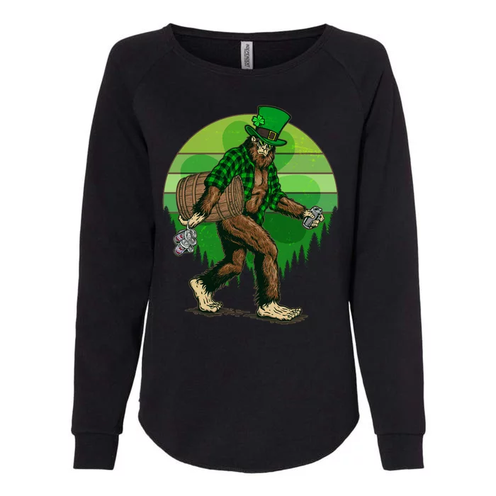 Funny St Patrick's Day Leprechaun Sasquatch With Beer Womens California Wash Sweatshirt