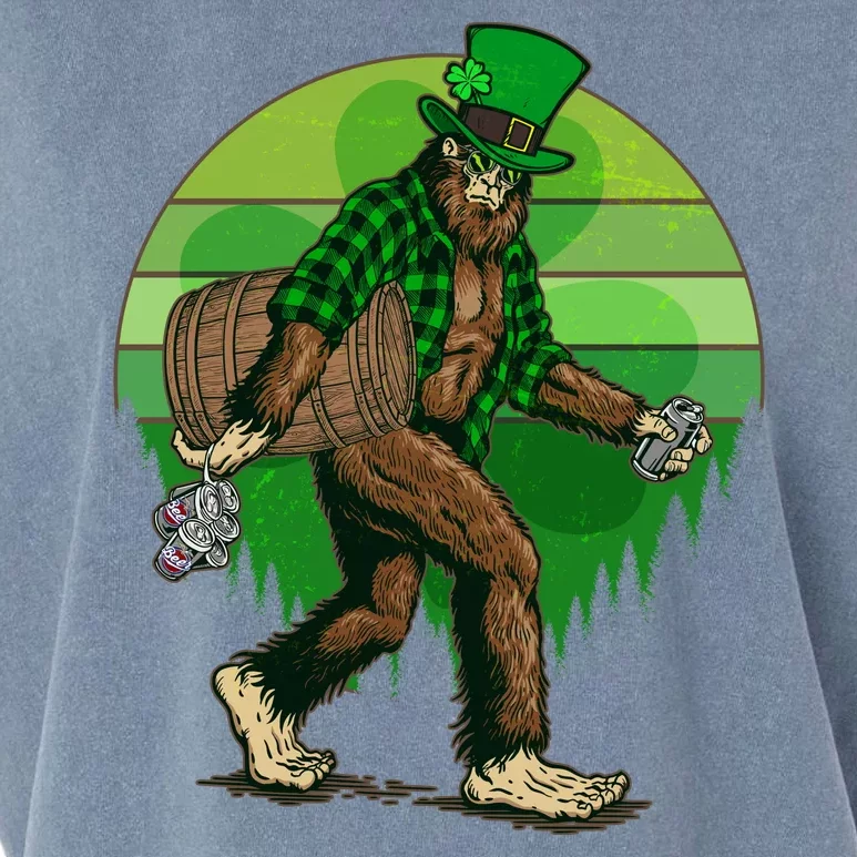 Funny St Patrick's Day Leprechaun Sasquatch With Beer Garment-Dyed Women's Muscle Tee