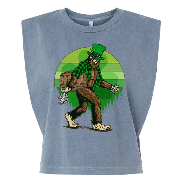 Funny St Patrick's Day Leprechaun Sasquatch With Beer Garment-Dyed Women's Muscle Tee