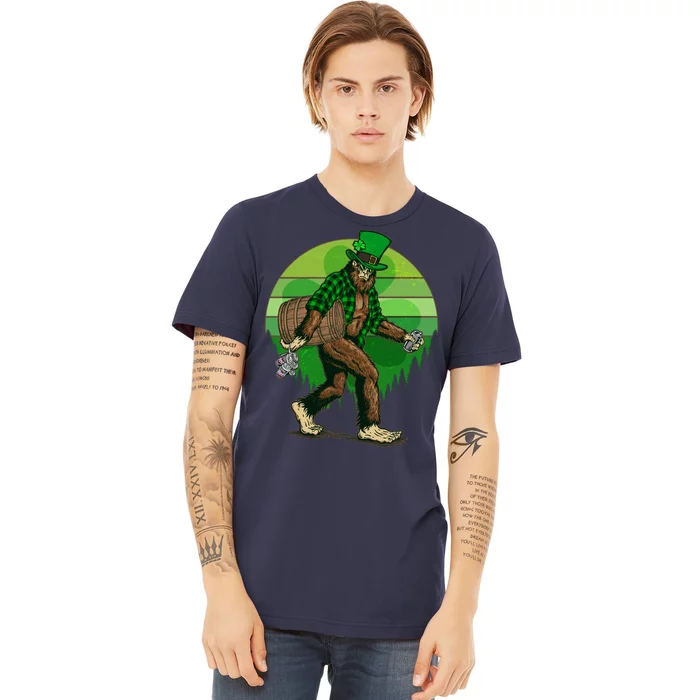 Funny St Patrick's Day Leprechaun Sasquatch With Beer Premium T-Shirt