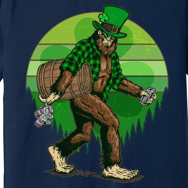 Funny St Patrick's Day Leprechaun Sasquatch With Beer Premium T-Shirt