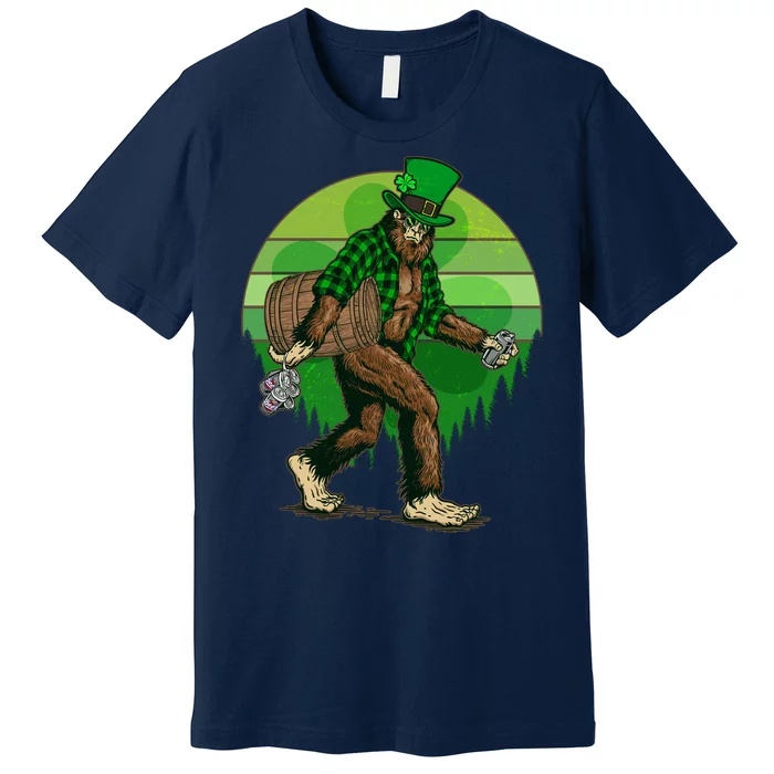 Funny St Patrick's Day Leprechaun Sasquatch With Beer Premium T-Shirt