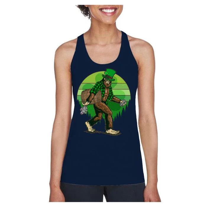 Funny St Patrick's Day Leprechaun Sasquatch With Beer Women's Racerback Tank