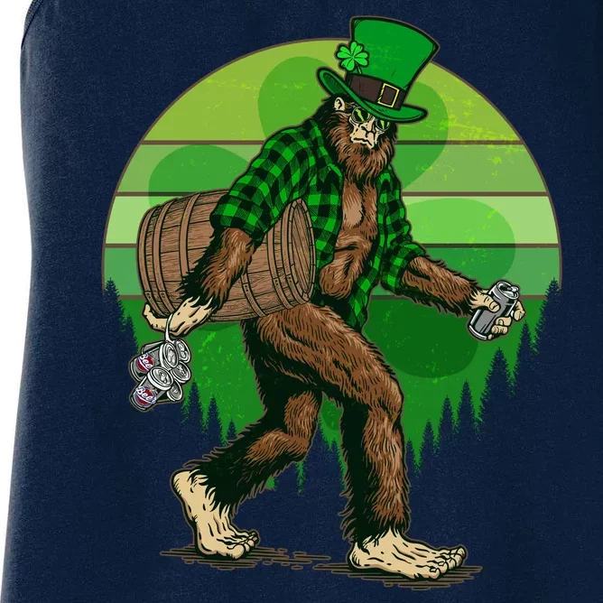 Funny St Patrick's Day Leprechaun Sasquatch With Beer Women's Racerback Tank