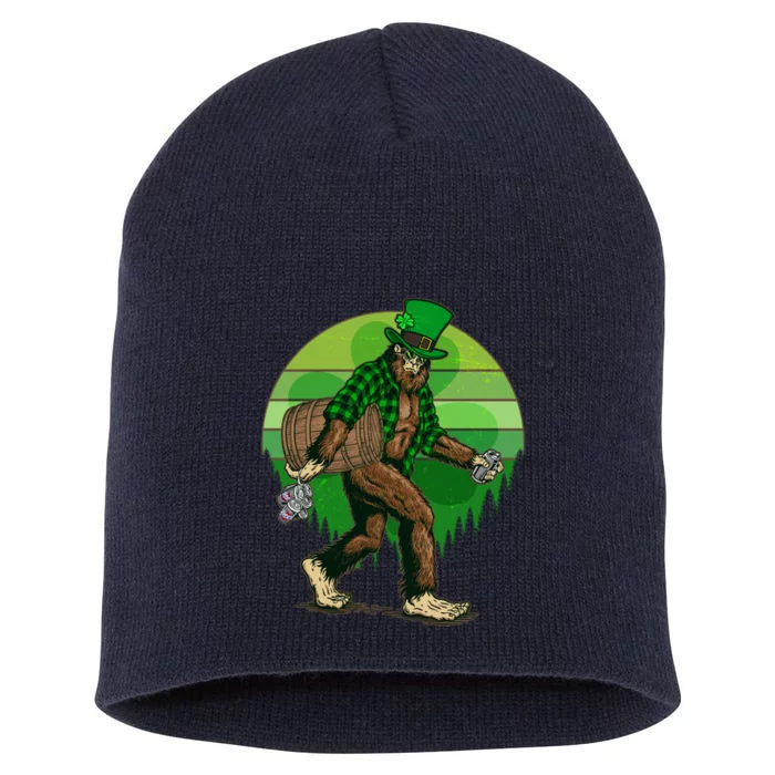 Funny St Patrick's Day Leprechaun Sasquatch With Beer Short Acrylic Beanie