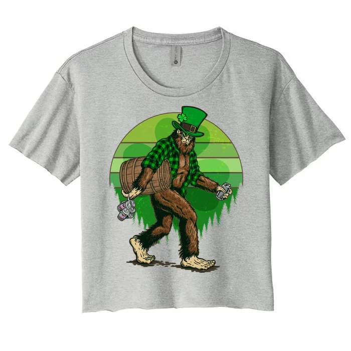 Funny St Patrick's Day Leprechaun Sasquatch With Beer Women's Crop Top Tee