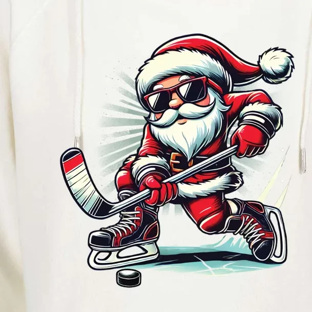 Funny Santa Playing Ice Hockey Lovers Christmas Gift Womens Funnel Neck Pullover Hood