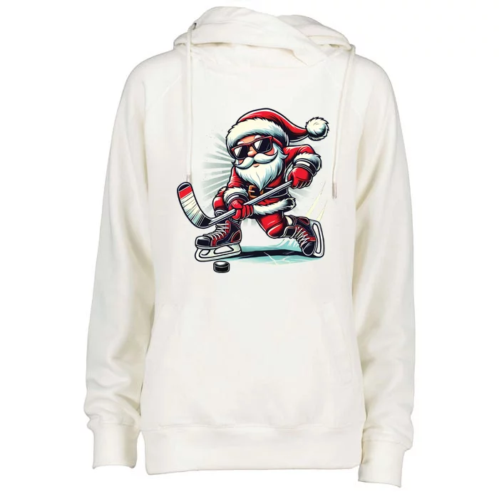 Funny Santa Playing Ice Hockey Lovers Christmas Gift Womens Funnel Neck Pullover Hood