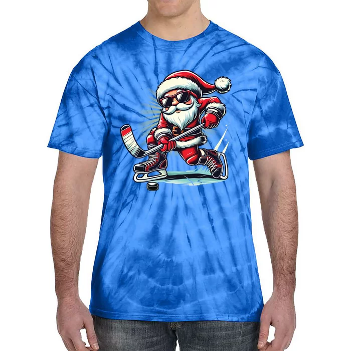 Funny Santa Playing Ice Hockey Lovers Christmas Gift Tie-Dye T-Shirt