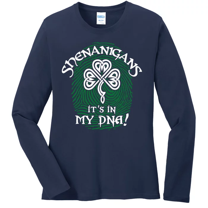 Funny St Patrick's Day Shenanigans It's In My DNA Fingerprint Ladies Long Sleeve Shirt