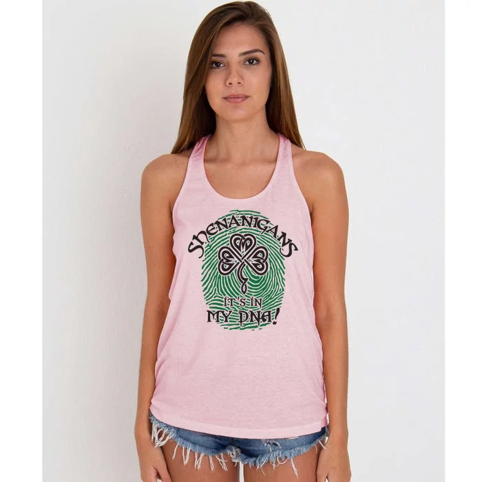 Funny St Patrick's Day Shenanigans It's In My DNA Fingerprint Women's Knotted Racerback Tank