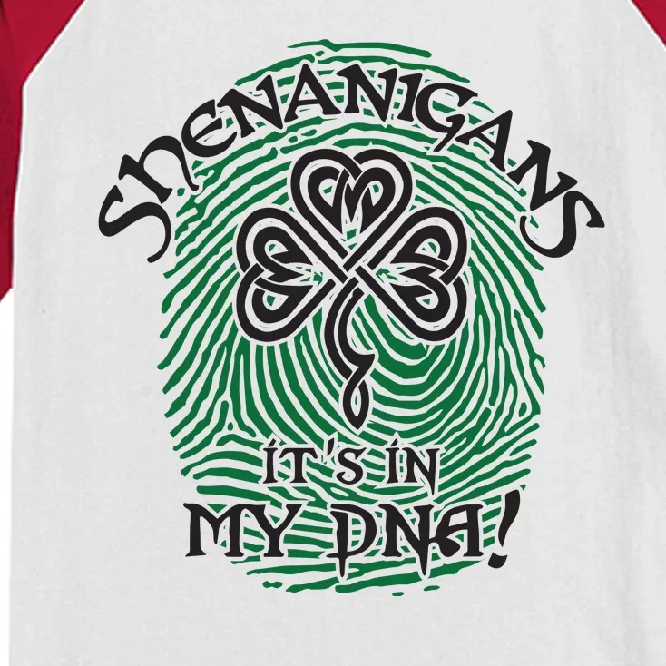 Funny St Patrick's Day Shenanigans It's In My DNA Fingerprint Kids Colorblock Raglan Jersey