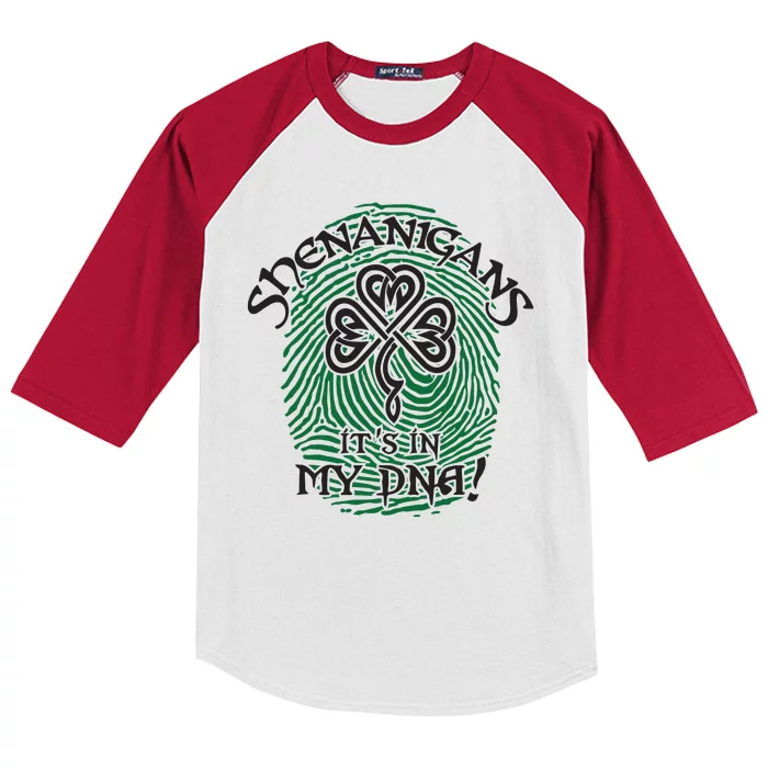 Funny St Patrick's Day Shenanigans It's In My DNA Fingerprint Kids Colorblock Raglan Jersey