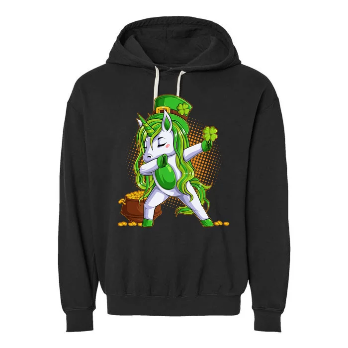 Funny St Patricks Dabbing Leprechaun Unicorn Garment-Dyed Fleece Hoodie