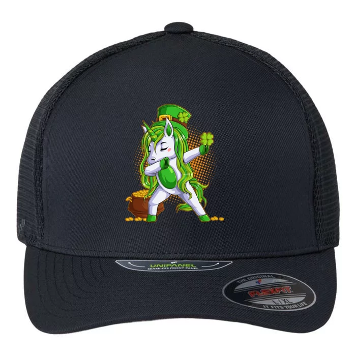 Funny St Patricks Dabbing Leprechaun Unicorn Flexfit Unipanel Trucker Cap