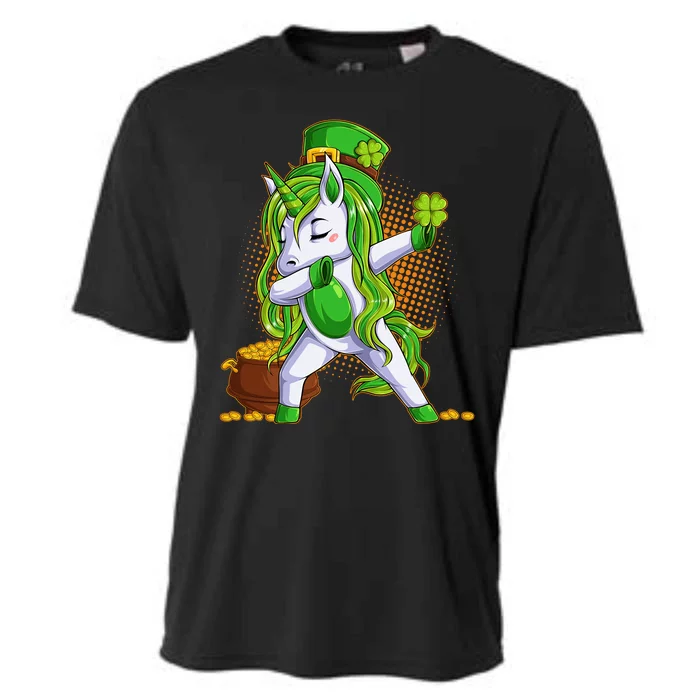 Funny St Patricks Dabbing Leprechaun Unicorn Cooling Performance Crew T-Shirt