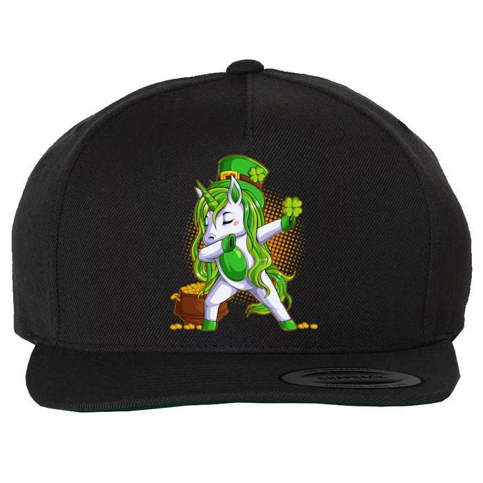 Funny St Patricks Dabbing Leprechaun Unicorn Wool Snapback Cap